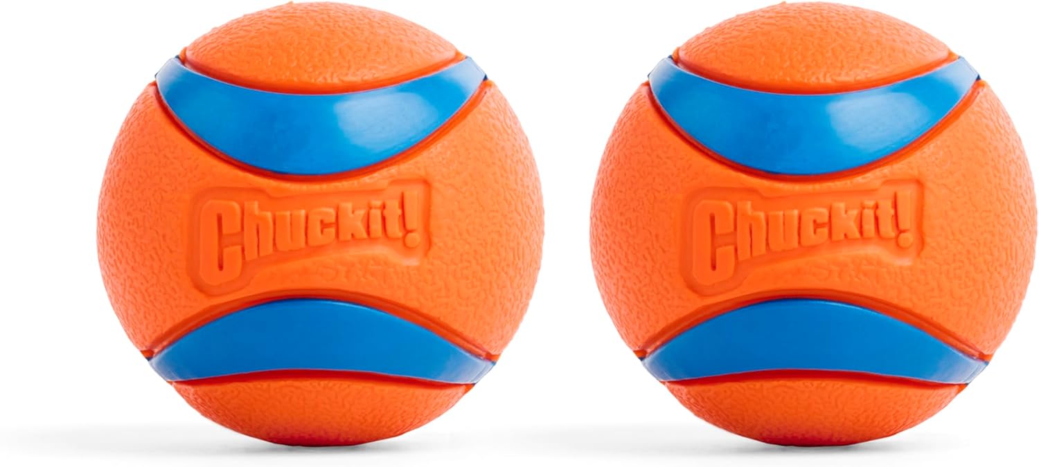 Chuckit Ultra Ball Pelota para Perros, Alta Visibilidad, Caucho Natural Compatible con Lanzador, Pack de 2, Talla M
