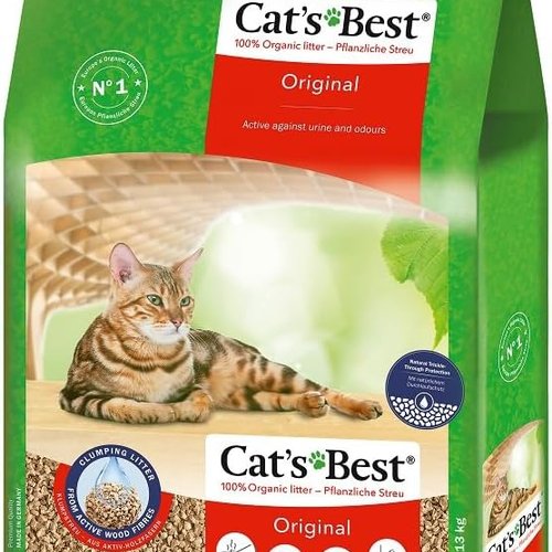Cat's Best Arena Gatos Aglomerante EcoPlus 40L (17,2 kg). Tierra para Gatos de Hasta 7 Semanas de Uso. Arena Biodegradable de Fibra Vegetal Ecológica