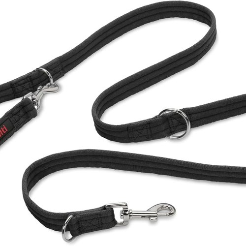 HALTI Correa de adiestramiento - Correa multifunción con doble enganche, ideal para antitirones Entrenamiento canino. Cómoda de sostener. Apta para perros medianos y grandes (Talla L, Negro)