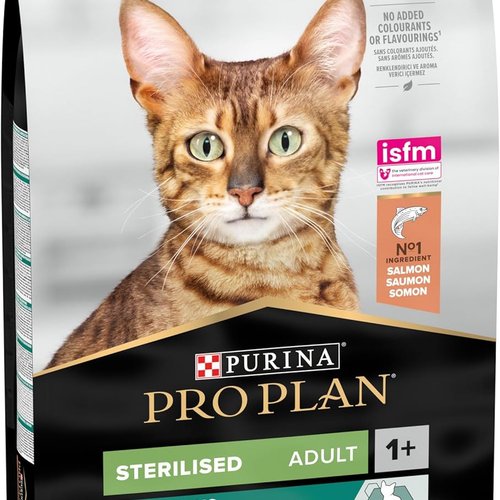 PURINA PRO PLAN Sterilised, Pienso para Gato Esterilizado Adulto, Comida Seca para gato con Salmón, 1 Saco de 10 kg