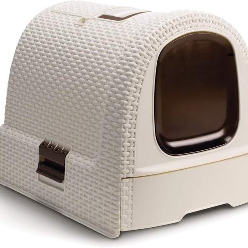Curver - Inodoro para Gatos, Bandeja Sanitaria Cerrada, Compartimento Inferior extraíble para facilitar la Limpieza, Pala para Arena y Alfombrilla Incluidas, Dimensiones: 40 x 38.5 x 51.5 cm Blanco