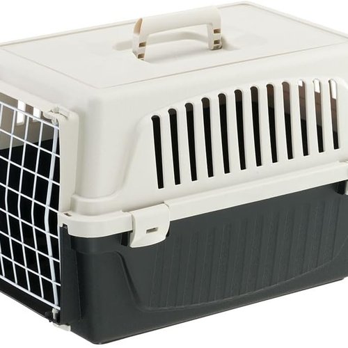 Ferplast Transportín Gato, Transportín Perro Pequeño y Gatos de hasta 5 Kg, Puerta de Hierro Plastificado, Ranuras de Ventilación, 32,5 x 48 x h 29 cm, Transportín Mascotas Rígido Atlas 10 EL, Negro