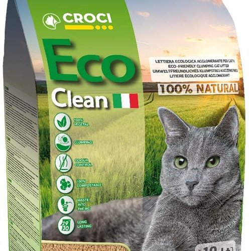 Croci Eco Clean Litter 10 L - Arena Aglomerante Para Gatos, Biodegradable, Descarga En El Inodoro, 100% Vegetal, Arena Antiolor De Larga Duración