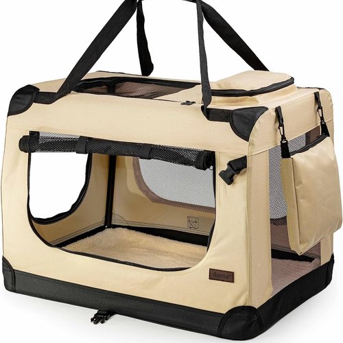 lionto Transportín para Perros Bolsa transportín para Perros Transportín Plegable Autobox Bolsa para Animales pequeños, (S) 50x34x36 cm Beige
