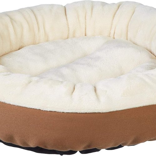 Amazon Basics Cama Redonda para Perro o Gato con Parte Superior de Franela, 50 x 50,8 x 15,2 cm, Color Marrón y Marfil
