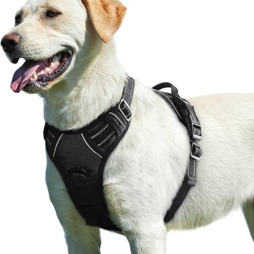 Eagloo Arnes Perro Grande Mediano, Arnes Antitirones Perro Antiescape, Chaleco Acolchado Ajustable, Anillos de Pecho y Espalda, Transpirable con Cinta Reflectante, Ejercer Correr, L Negro