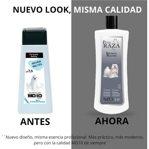 MD-10 Champú para Bichón Maltés, hidratante y dermoprotector con Vitamina D-Pantenol, realza el blanco natural, vegano, fabricado en España, 300 ml