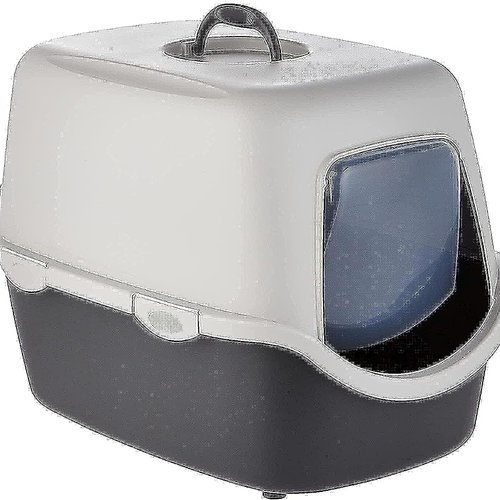 Trixie - Bandeja Higiénica Vico para Gatos, 40 × 40 × 56 cm, Gris Oscuro/Gris Claro, Inodoro con Cubierta y Puerta Abatible, Borde Doble Antisalpicaduras y Fácil Limpieza