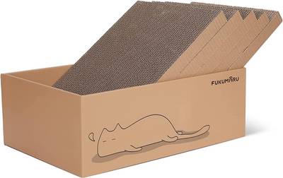 FUKUMARU Gato rascador de cartón 5 Piezas con Caja, Reversible, Cat Scratch Pad, Kitty Ondulado rascador Cama