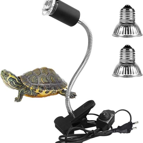 LEDGLE Lámpara de Calor para Reptil, UVA UVB, Dos Basking Iluminación de 25W y 50W, Pinza Giratoria de 360 Grados, Lámpara para Tortuga, Lagartos, Serpientes, Camaleones
