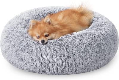 Feandrea Cama de Perros, Cama para Perros, Cojín Central Extraíble y Lavable, Alfombra de Felpa Suave y Mullida, 60 cm de Diámetro, Gris PGW038G01