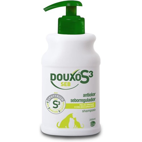 DOUXO S3 Seb Champú para Perros y Gatos – pieles grasas o con descamación, antiolor, seborregulador, fragancia hipoalergénica, 200 ml