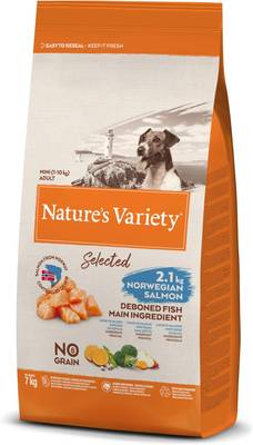 Nature's Variety Selected, Pienso para Perros Adultos Pequeños, Sin cereales, con Salmón noruego, 7kg