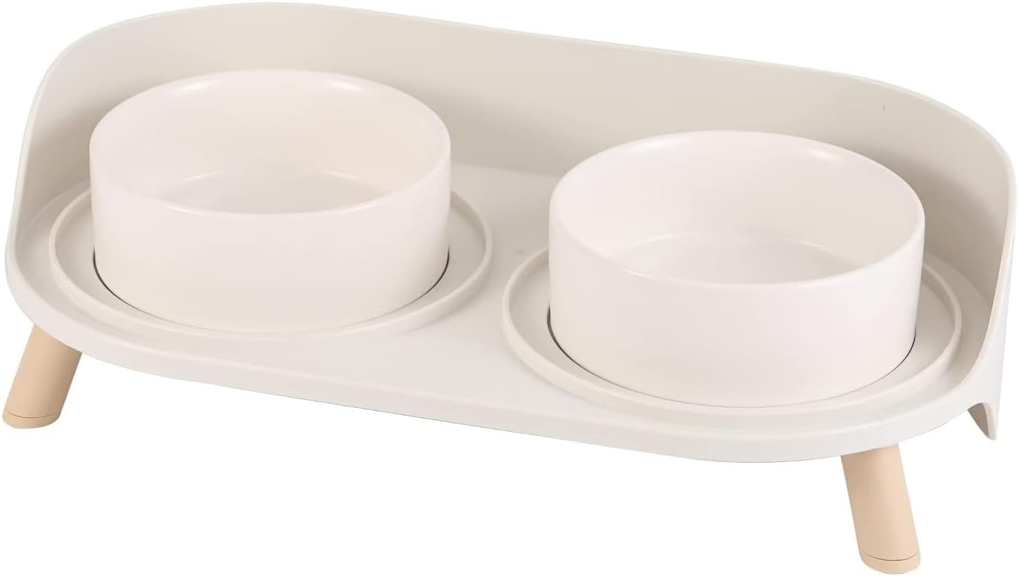 Comedero y bebedero elevado para gato – cuenco doble de cerámica con soporte antisalpicaduras