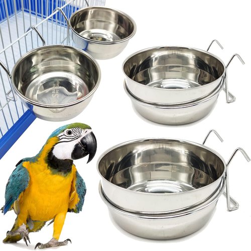 2X Comedero Bebedero para Jaula de Loro Acero Inoxidable con Gancho Contenedor de Comida 4 Tamaños Cuenco de Comida Colgante para Pájaro Loro Animal Pequeño Perro BPS-11130 * 2