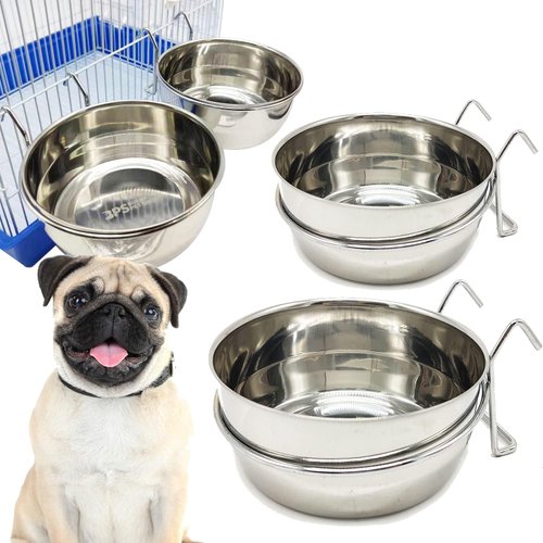 2X Comedero Bebedero para Jaula de Perro Acero Inoxidable con Gancho Contenedor de Comida 4 Tamaños Cuenco de Comida Colgante para Pájaro Loro Animal Pequeño Perro BPS-11132 * 2