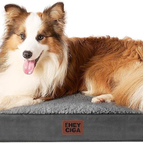 EHEYCIGA Cama Perros Extra Grande Ortopédica, 104x69x9cm Colchon Perro con Espuma De Caja De Huevos, Colchoneta Perro Lavable para Jaula, Dog Bed, Gris