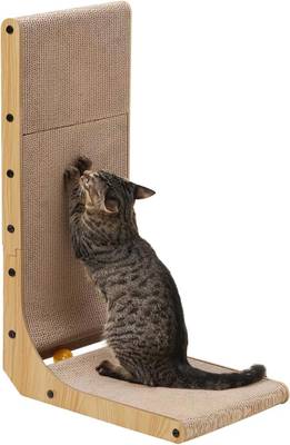 FUKUMARU Rascador para Gatos de 68 cm de Altura, rascador Vertical en Forma de L, con Pelota de Juguete, Alfombrillas rascadoras