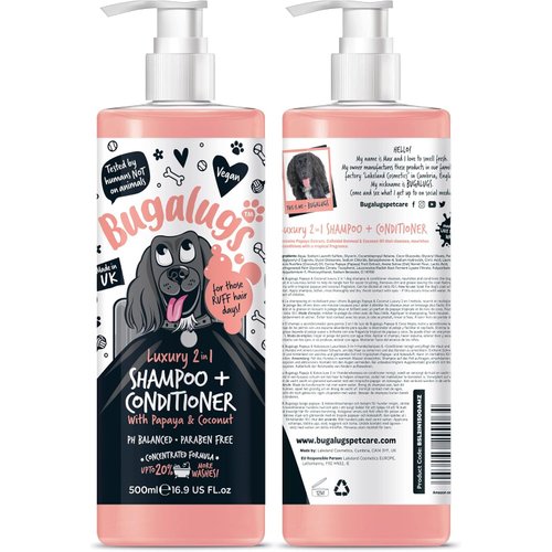 BUGALUGS Champú y Acondicionador 2 en 1 para Perros con Fragancia de Papaya y Coco, apto cachorros, para perros malolientes