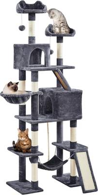 Yaheetech - Árbol para gatos gigante, altura 209 cm, multinivel, con postes de sisal, árbol para gatos de madera, con rascador