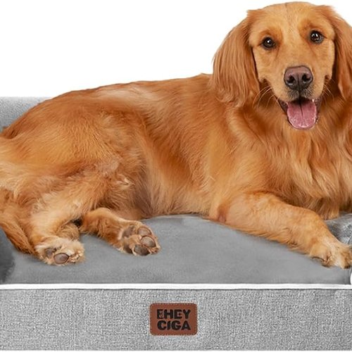 EHEYCIGA Cama Perro Extra Grande 112x81x16cm, Colchon Perro Impermeable Lavable con Espuma Viscoelástica, Sofá Perro Ortopedica Desmontable, Gris