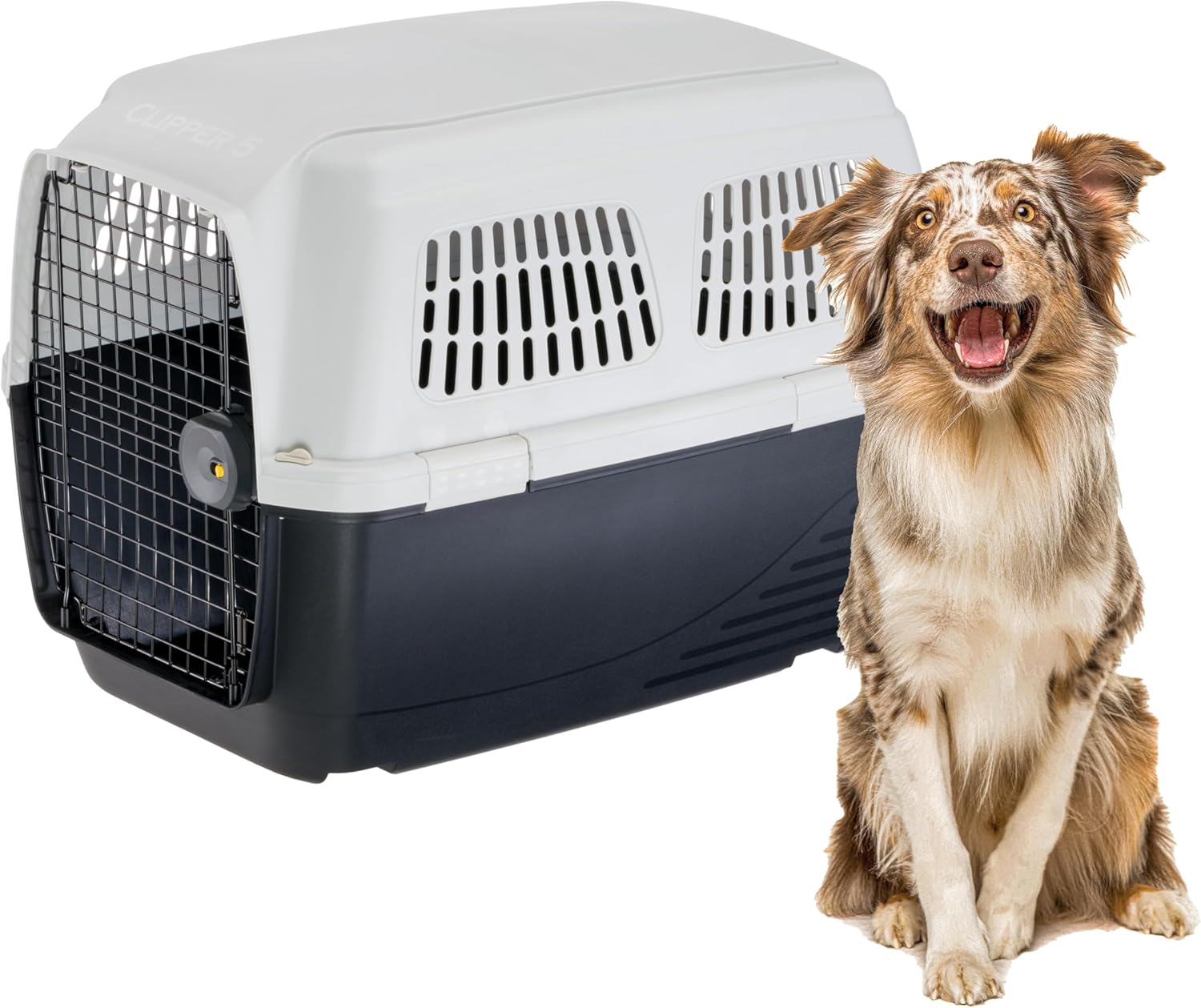 Ferplast Transportín Perro Clipper 5, IATA, Perros Medianos hasta 30 kg, Rígido, 87 x 57 x 60 cm, Puerta de Acero
