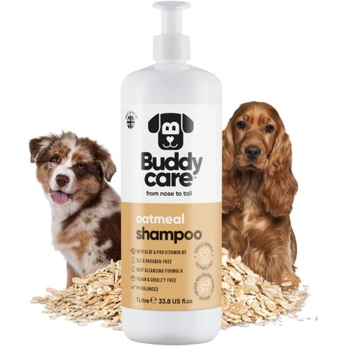 Buddycare Champú de Avena para Perros Malolientes, nutritivo para piel con picazón y seca, capa saludable, vegano, apto cachorros