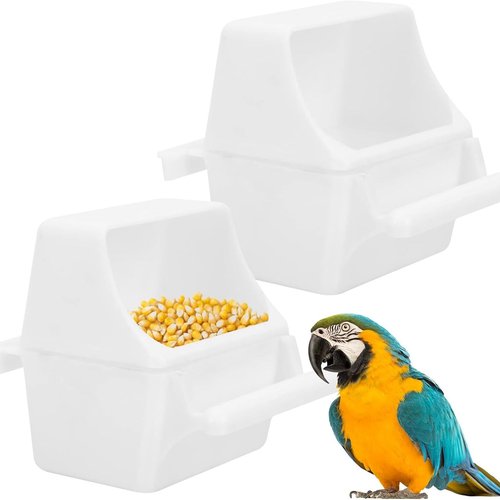 2 comederos antiderrames, comedero para pájaros, comedero de jaula, comodor para interiores y exteriores, para pájaros, canarios, cacatúas, aletas, periquitos, semillas (blanco)