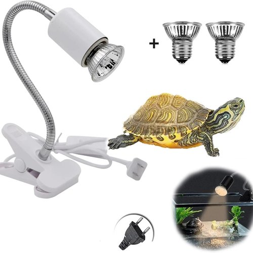 NEWFUN Lámpara para Tortuga,Luz Tortugas de Agua,Lámpara de Calor de Reptil con Clip,con 2 Bombillas UVA UVB de 50 W y Abrazadera Giratoria de 360 °Adecuada, para Tortuga, Lagartos, Serpientes