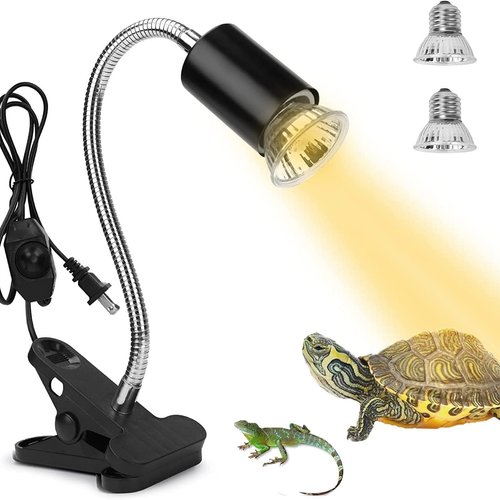 Lámpara de Calor para Reptiles UVA UVB 3.0, 25W+50W, Soporte con Clip Ajustable 360° E27, Lámpara Calefactora para Tortugas, Lagartos, Serpientes y Anfibios