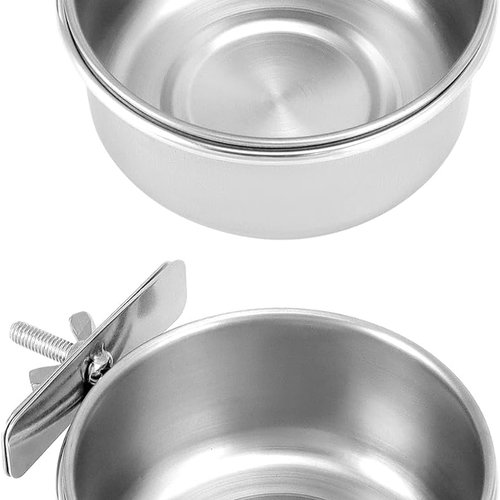 QWORK® Juego de 2 Cuencos Pájaros Jaula, Comedero Pajaros de Acero Inoxidable, Accesorios para Loros y Mascotas Pequeñas (10X4,5 cm)