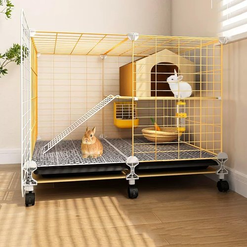 Jaula para Conejos, Jaula para Cobayas, Jaulas Metálicas para Animales Pequeños para Cobayas, Conejos, Fácil de Limpiar, Ruedas con Cerradura de Seguridad(70 * 35 * 53cm)