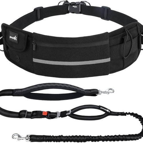 Pecute Correa para Perro con Manos Libres para Perros hasta 110 kg de absorción de Choque, cómoda, Costura Reflectante, Ideal para Correr, Correr y Caminar,Negro
