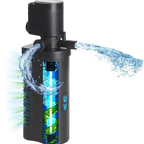 Tararium Filtro de Acuario con lámpara U-V – Bomba Sumergible 4 en 1 para Betta, Tortugas y Agua mar/Dulce (40 – 170 litros, 600 l/h), contra Agua turbia y Algas