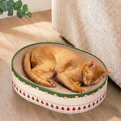 Conlun Cama Rascadora Gatos 2 en 1, Ovalada Rascadores de Gatos de Interior, Sillón y Cama de Cartón Corrugado, Ideal para Gatos