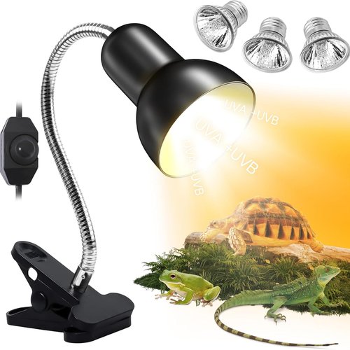 Lámpara para Tortuga, Lámpara de Calefacción Reptil con 3 Bombillas de Luz Solar UVA UVB Temperatura Ajustable 360° Giratorio Lampara para Tortuga, Lagartos, Serpientes, Camaleones