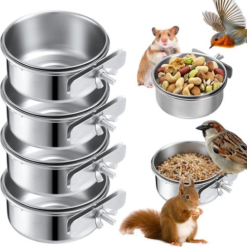 4 Pcs Comedero Pajaros Jaula Interior 10cm Comedero de Acero Inoxidable para Loros Comedero Metalico Jaula Bird Feeder para Interior y Exterior Canario Loro Periquito Agapornis Hámsters Cobayas