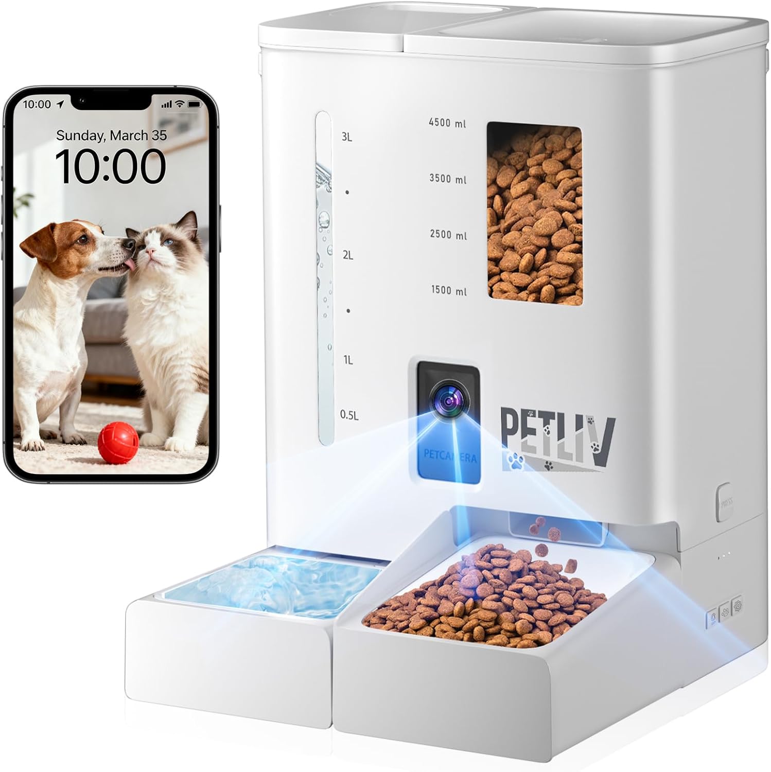 PETLIV Comedero automático para gatos – 2 cuencos, 5L, control por app WiFi