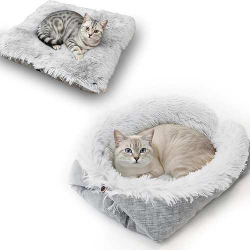Cama para Gatos 2 en 1 Esterilla para Gato - Manta para Gatos Lavable, 60 X 50 cm Cat Bed, Cama para Mascotas para Gato, Perros Pequeños y Mascotas PequeñAs (Gris, Versión Ligera)
