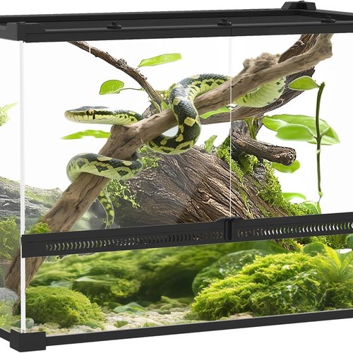 PawHut - Caja de reptiles, caja de cría de Reptiles, Habitat de Terrario con cierre seguro por rotación, ventilación frontal, no requiere montaje, 50 x 30 x 35 cm, color negro